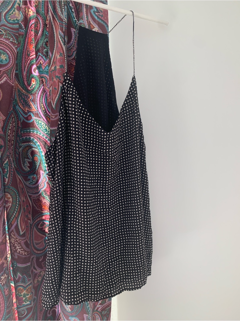 100% silk Black Polka Dot Spaghetti Strap Cami Top